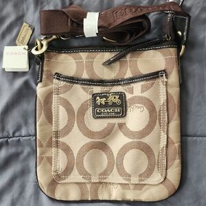 Coach Signature Brown and Tan Shoulder Bag